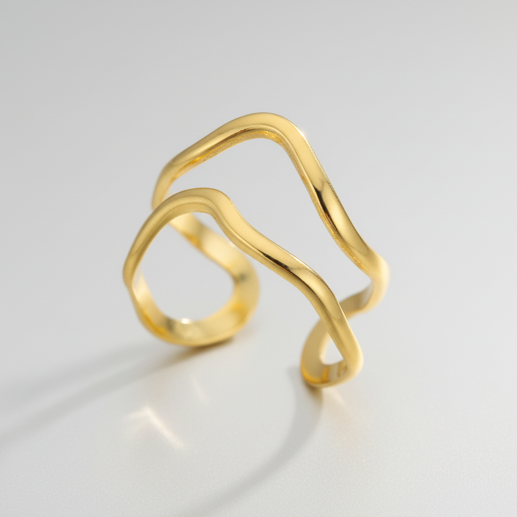 Gold Wave Ring - Grey White Background