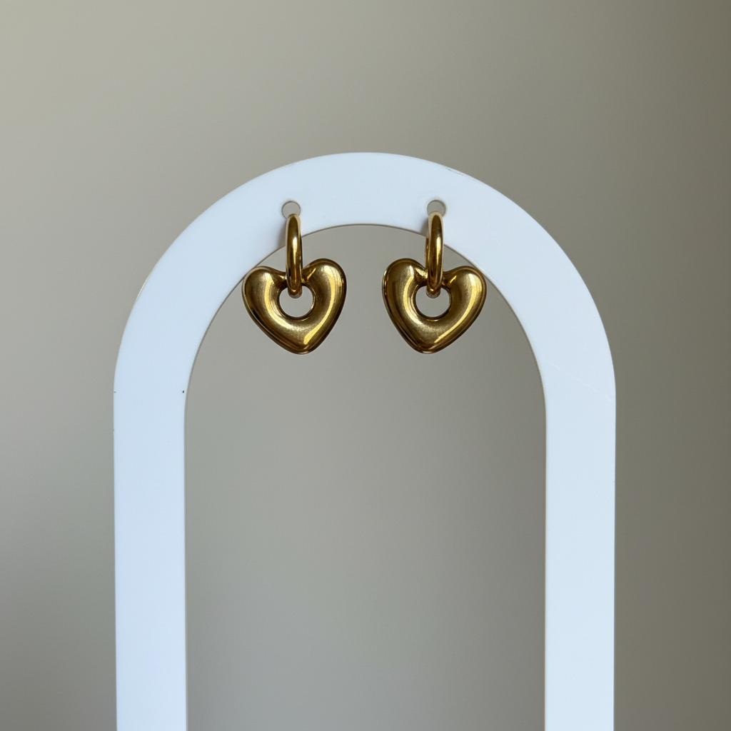 Golden Heart Huggie Earrings - Detail Shot