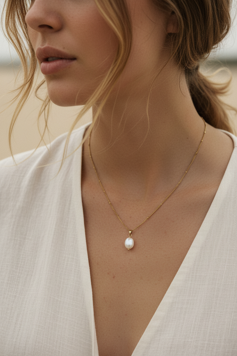 Pearl Drop Necklace - Lifestyle
