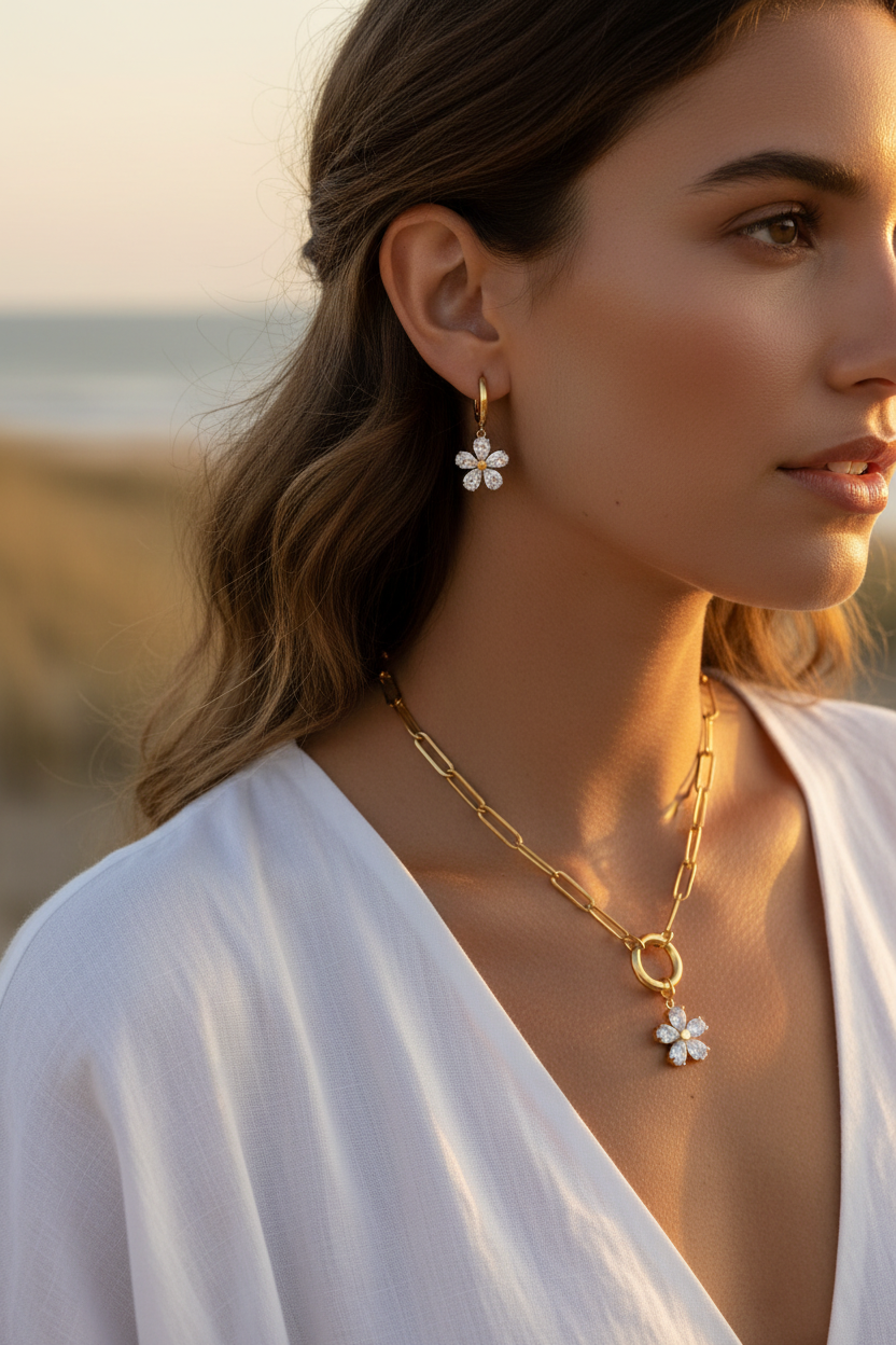 Wildflower Shores Earrings & Necklace Lifestyle